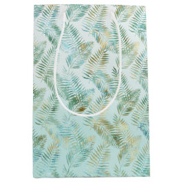 Gold Aqua Green Tropical Blätter Mittlere Geschenktüte