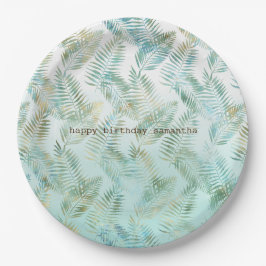 Gold Aqua Green Tropical Blätter Pappteller