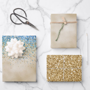 Gold Aqua Lila Glitzer Sparkone Geschenkpapier Set