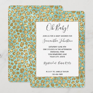 Gold Aqua Mint Glitz Glitzer Leopard Einladung