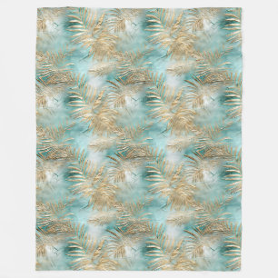 Gold Aqua White Tropical Blätter Fleecedecke