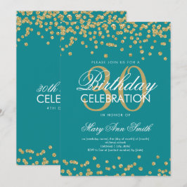 Gold Aquamarin 30. Geburtstag Glitzer Confetti Einladung