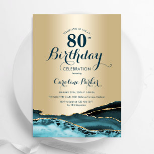 Gold Aquamarin Agate 80. Geburtstag Einladung