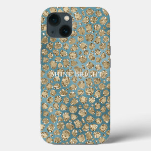 Gold Aquamarin Blue Green Glitzy Leopard Print Case-Mate iPhone Hülle