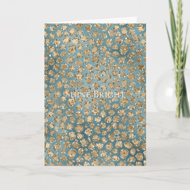 Gold Aquamarin Blue Green Glitzy Leopard Print Karte (Vorderseite)