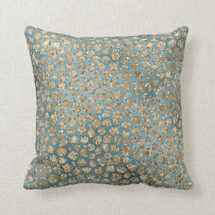 Gold Aquamarin Blue Green Glitzy Leopard Print     Kissen