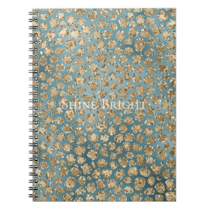 Gold Aquamarin Blue Green Glitzy Leopard Print Notizblock