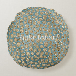 Gold Aquamarin Blue Green Glitzy Leopard Print     Rundes Kissen