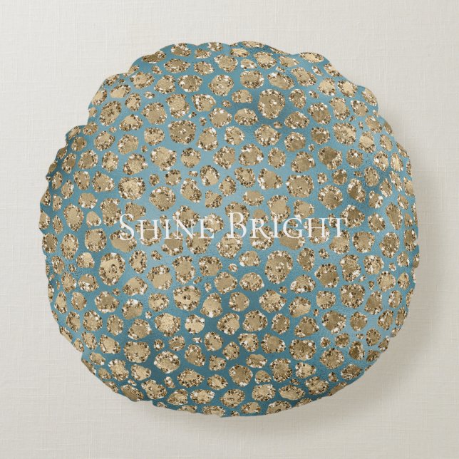 Gold Aquamarin Blue Green Glitzy Leopard Print     Rundes Kissen (Vorderseite)