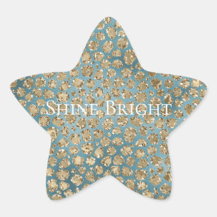 Gold Aquamarin Blue Green Glitzy Leopard Print Stern-Aufkleber