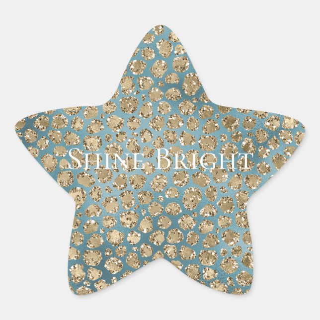 Gold Aquamarin Blue Green Glitzy Leopard Print Stern-Aufkleber (Vorderseite)