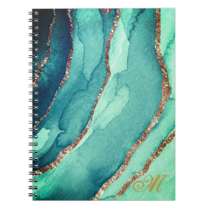 Gold Aquamarin Blue MARBLE Journal-Notebook anpass Notizblock