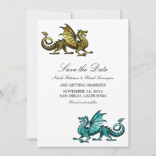 Gold Aquamarin Dragon Save the Date einladen Einladung