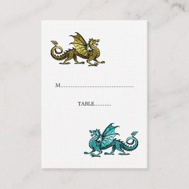 Gold Aquamarin Dragon Wedding Platzkarte (Vorderseite)