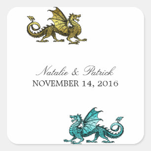 Gold Aquamarin Dragon Wedding Stickers