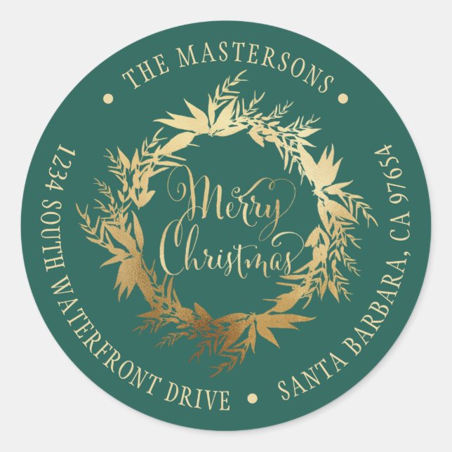 Gold Aquamarin Frohe Weihnachtsferien Rücksendeadr Runder Aufkleber (Vorderseite)