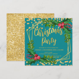 Gold Aquamarin Holly Glitzer Weihnachtseinladung Einladung