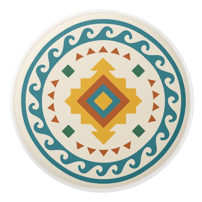 Gold Aquamarin Terracotta Wave Diamond Zapotec Kno Keramikknauf (Vorderseite)