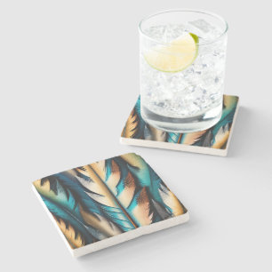 Gold & Aquamarine Federn Kunst Steinuntersetzer