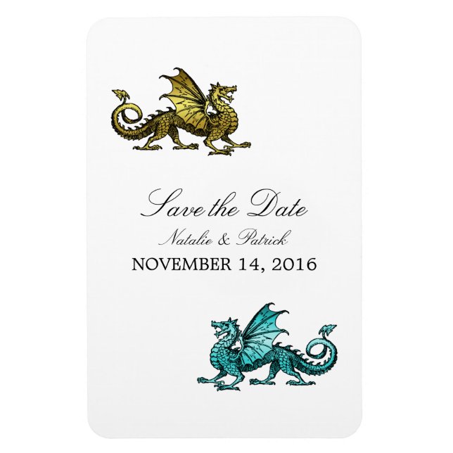 Gold Aquamariner Drache Speichern Sie das Date Mag Magnet (Vertikal)