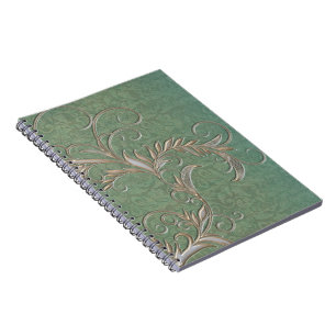 Gold Aquamariner Ombre Effect Damask mit Verzierun Notizblock