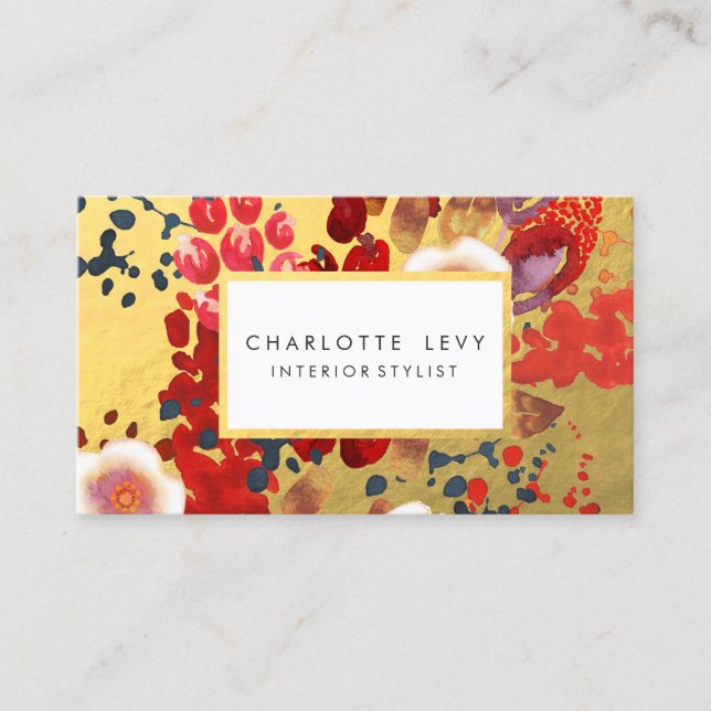 Gold Aquarell Abstrakte Blumenart Stylist Visitenkarte (Vorderseite)