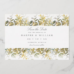 Gold Aquarell-Blätter Save the Date Postkarte