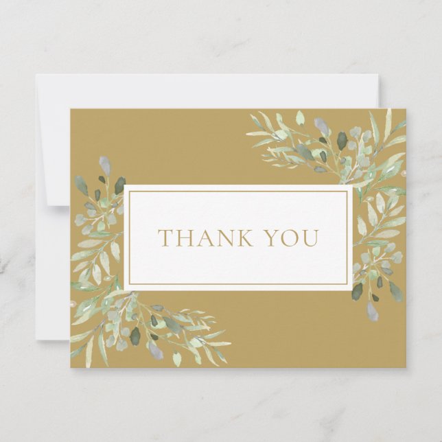 Gold Aquarell Grüne Unternehmen Dankeskarte (Vorderseite)
