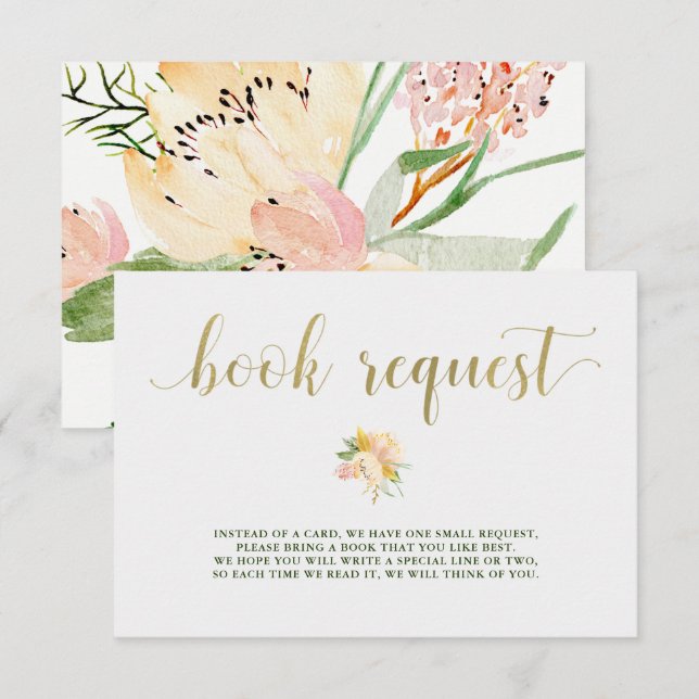 Gold Aquarellblume | Babydusche Buchungsanfrage Einladung (Vorne/Hinten)