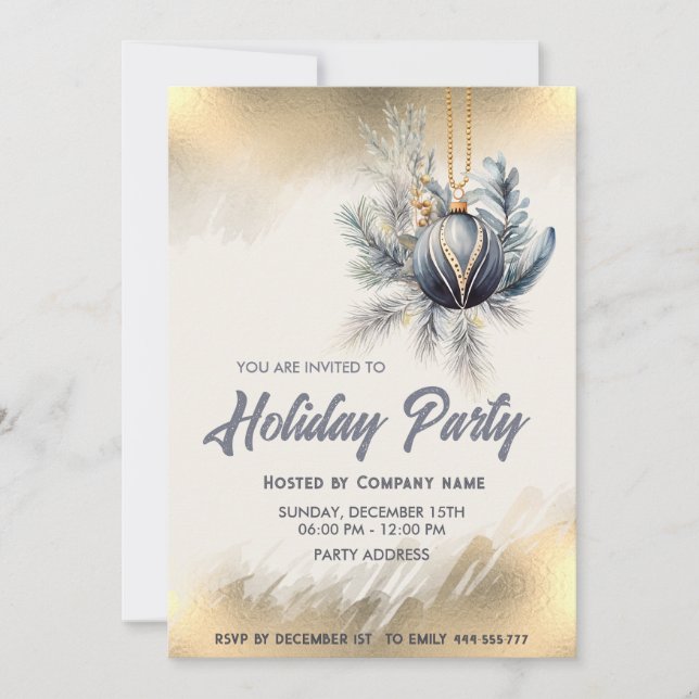 Gold Aquarellverzierung Weihnachtsunternehmen Part Einladung (Vorderseite)