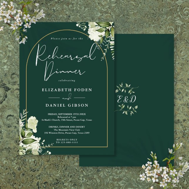 Gold Arch Emerald Greenery Probe Dinner Einladung (Gold Arch Emerald Greenery Rehearsal Dinner Invitation)