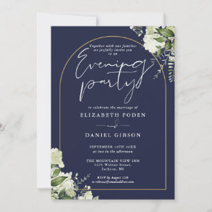 Gold Arch Floral Navy Blue Wedding Abend Party Einladung