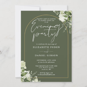Gold Arch Floral Olive Green Wedding Abend Party Einladung