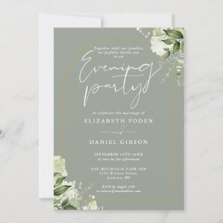 Gold Arch Floral Sage Green Wedding Abend Party Einladung