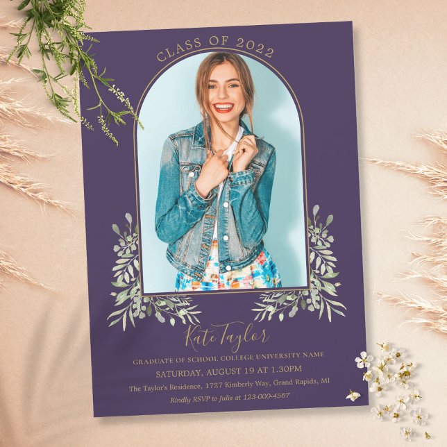 Gold Arch Foto Lila Foliage Abschluss Einladung (Von Creator hochgeladen)