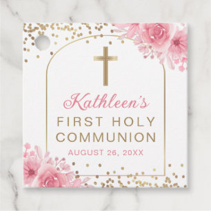 Gold Arch Pink Floral Erste Kommune Vielen Dank Geschenkanhänger