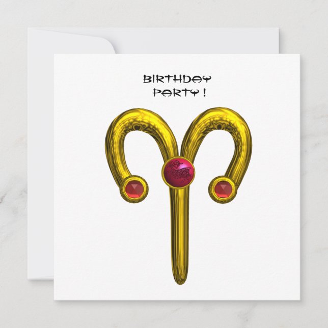 GOLD ARIES ZODIAC BIRTHAY JEWEL Ruby Red White Ankündigung (Vorderseite)