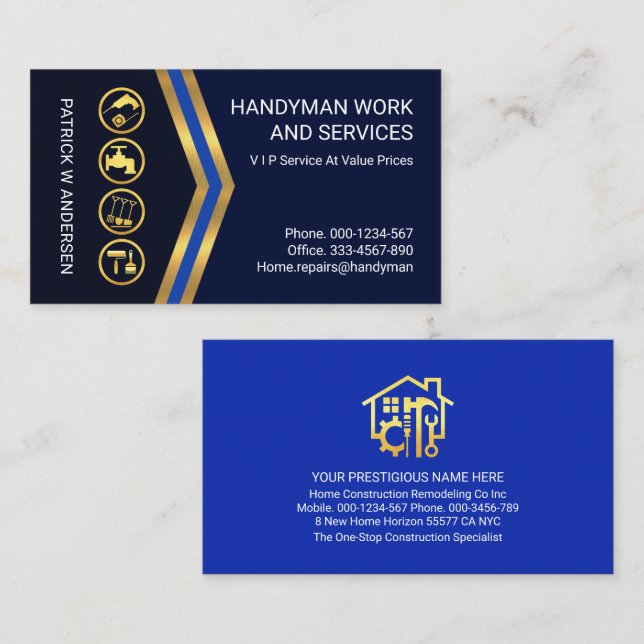 Gold Arrows Gold Handyman Icons Visitenkarte (Vorne/Hinten)