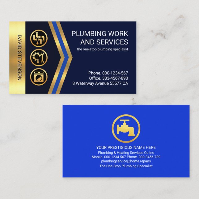 Gold Arrows Gold Plumbing Icons Visitenkarte (Vorne/Hinten)