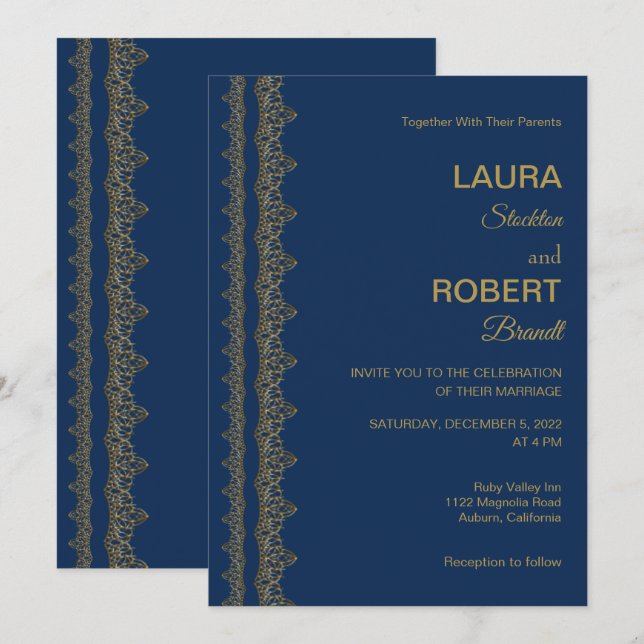 Gold Art Deco Border Wedding Einladung (Vorne/Hinten)
