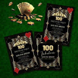 Gold Art Deco Casino Poker 100. Geburtstag Einladung