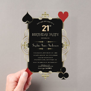 Gold Art Deco Casino Vegas Frau 21. Geburtstag Acryleinladungen