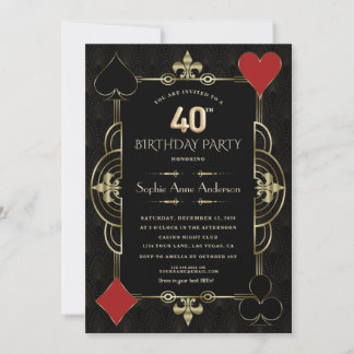 Gold Art Deco Casino Vegas Frauen am 40. Geburtsta Einladung