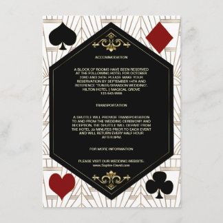 Gold Art Deco Casino Vegas Poker Wedding Details Begleitkarte