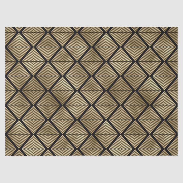 Gold Art Deco Diamanten aus schwarzem Dekor Seidenpapier (Vorderseite)