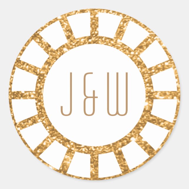 Gold Art Deco Fan Gatsby Monogram Sticker weiß (Vorderseite)