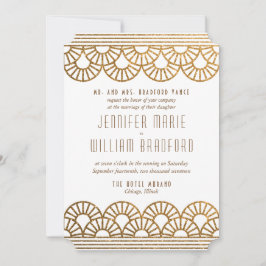 Gold Art Deco Fan Hochzeit Einladung in Weiß