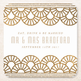 Gold Art Deco Fan Wedding and Celebration Unterset Rechteckiger Pappuntersetzer
