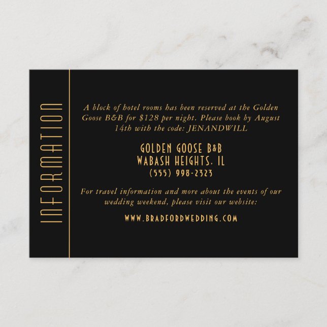 Gold Art Deco Fan Wedding Information Card Begleitkarte (Vorderseite)