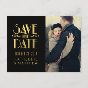 Gold Art Deco   Foto Save the Date Postkarte